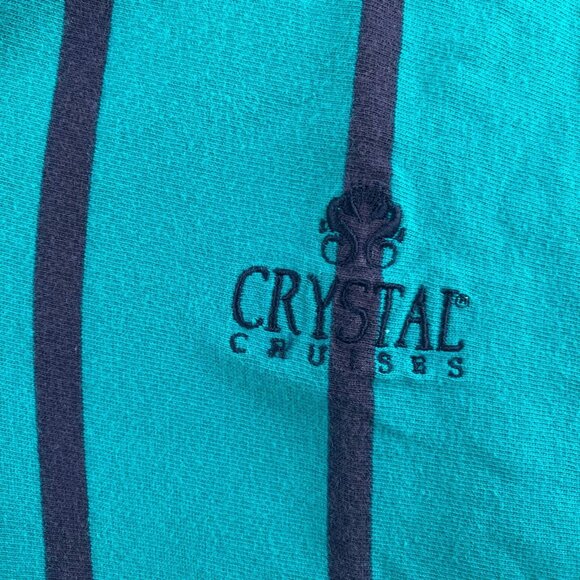Cutter and Buck Mens Polo Shirt XL Loose Fit Teal Stripes Crystal Cruises Logo - Picture 7 of 8